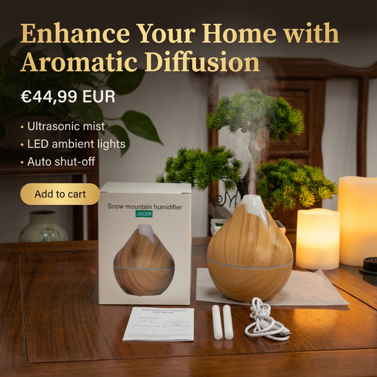 Essential Oil Aroma Diffuser - 200-500ml Ultrasonic with LED lights and mist for aromatic diffusion.